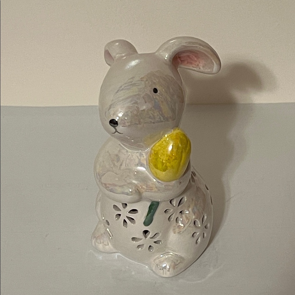 Ceramic Bunny Night Light with Yellow Egg